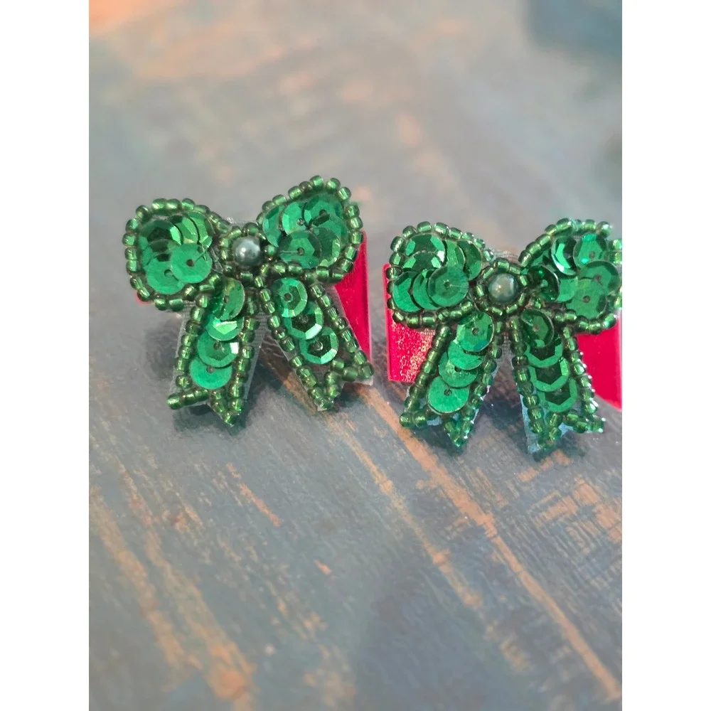 Festive Holiday Poinsettia and Bow‎ Earrings For HolidaySparkle